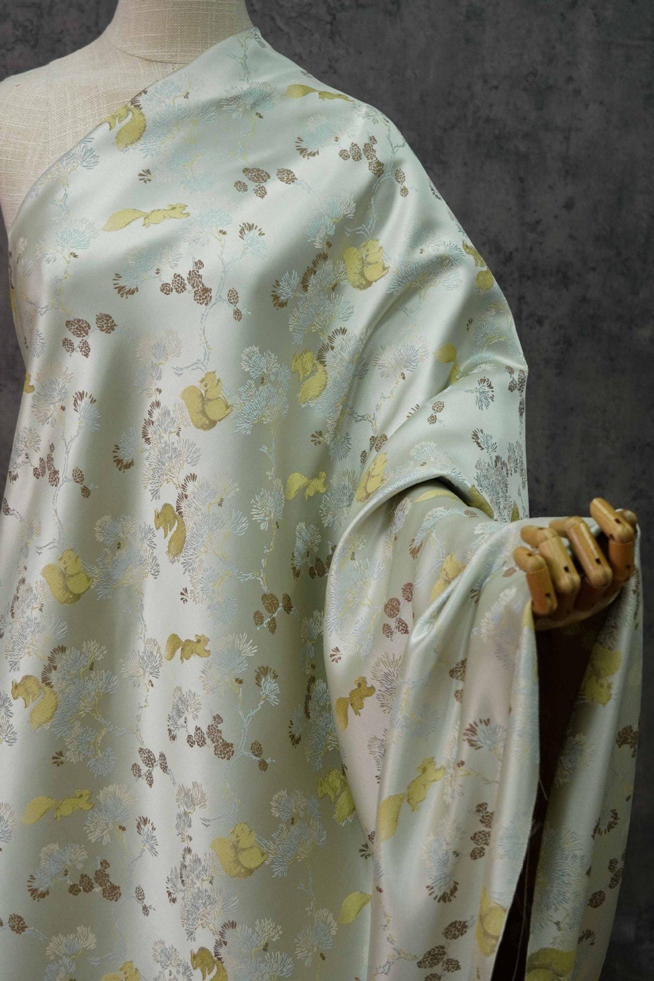 Squirrel Brocade Fabric: 55" Rayon Blend Damask - Tibetan Style