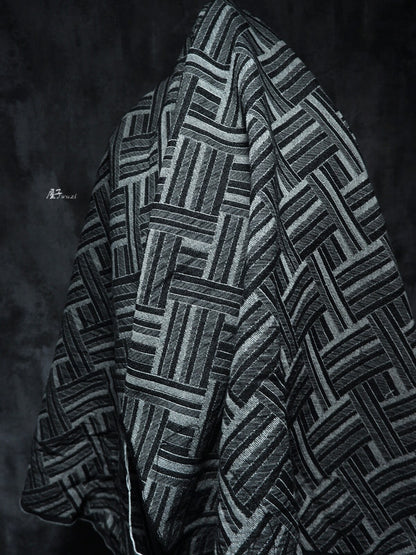 Jacquard Woven Cotton Fabric: 3D Denim Look, Bamboo Pattern, 63" Wide