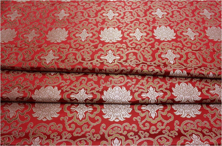 Blue Chinese Medallion Brocade Fabric: 35" Wide Rayon