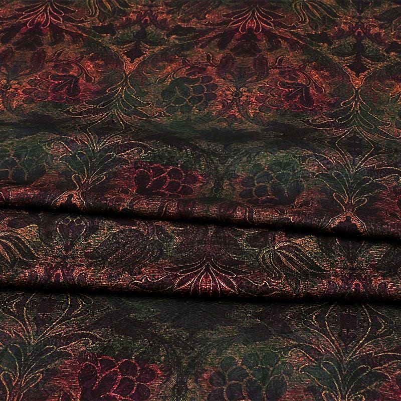 Gold Ink Floral Jacquard Acetate Satin Fabric ��"W, Bridal Wear