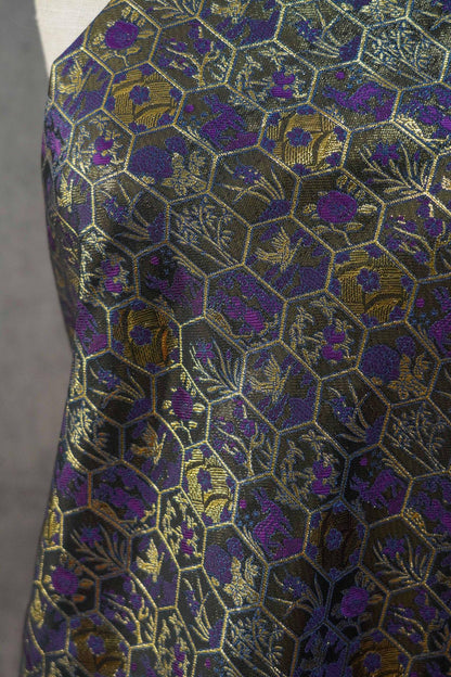 Gold Thread Brocade Fabric ��� Diamond Medallion, Tibetan Sty"W