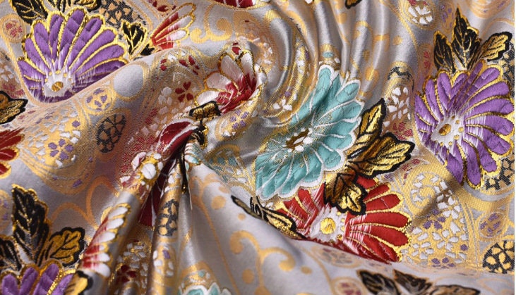 Japanese Floral Brocade Fabric: Modern Fans, Quilting & Upholstery