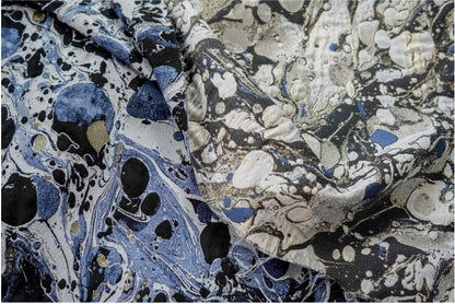Blue Black Gold Splash Ink Jacquard Fabric: 59"W Upholstery