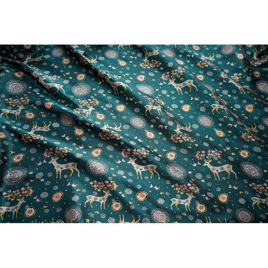 Dark Green Reindeer Damask Jacquard Fabric: 62"W Yarn-Dyed Polyester