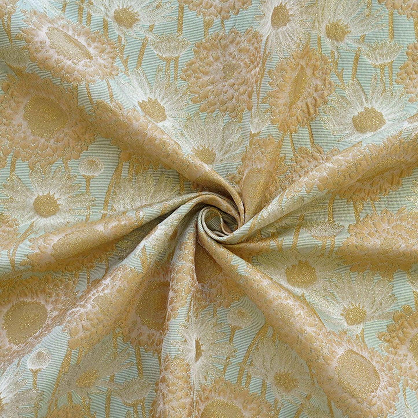 Embossed Daisy Jacquard Fabric With Gold Thread: Vintage Court Style, 63"W