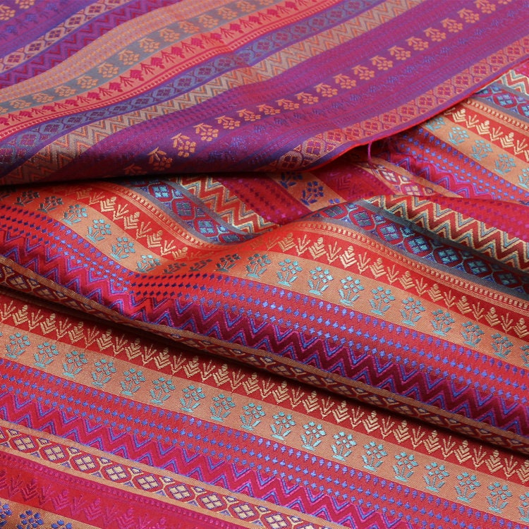 Burgundy Pink Brocade Fabric: Indian Style, 45" Wide, Silk Rayon Blend
