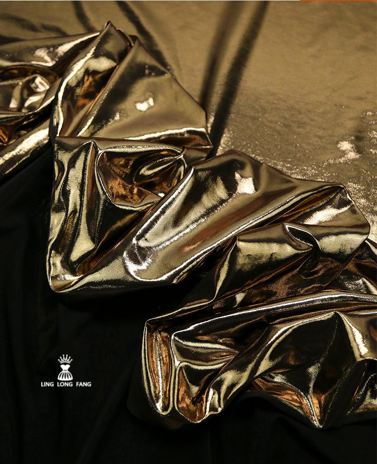 Metallic Gold Faux Leather Fabric: 4-Way Stretch, 56" Wide, Costume Decor