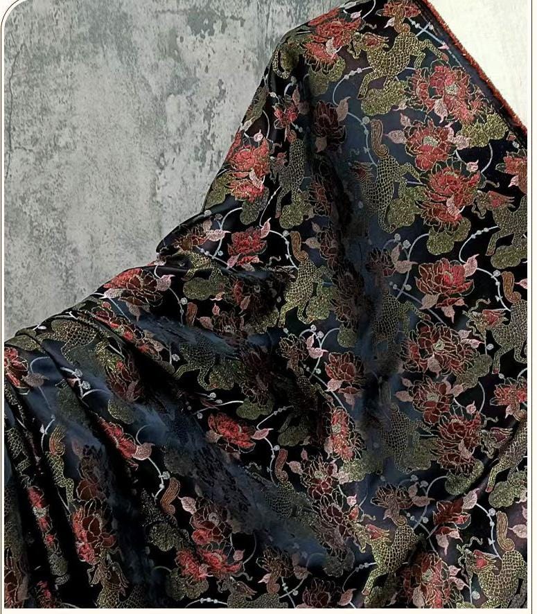 Kirin Peony Brocade Fabric | Chinese Style Jacquard, 56"W