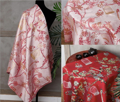 Birdcage Magpie Brocade Fabric: Chinese Silk Rayon Blend (59"W)