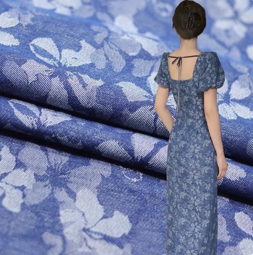 Ripped Denim Fabric: Soft Blue Raw Edge Striped Cotton (59" Wide)