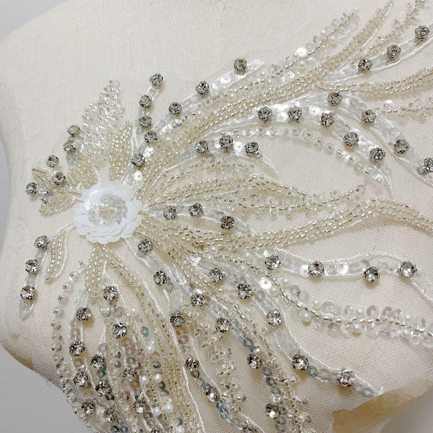 Embroidered Lace Trim: Light Ivory Bridal Wedding Veil with Sequins (By Pair)