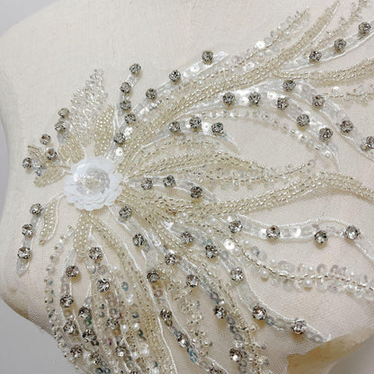 Embroidered Lace Trim: Light Ivory Bridal Wedding Veil with Sequins (By Pair)