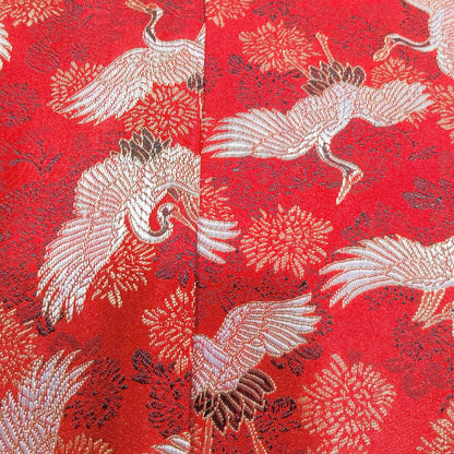 Red Crane Jacquard Satin Fabric: Antique Cheongsam Sewing Fabric