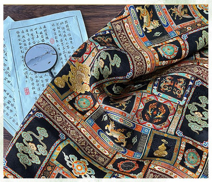 Dunhuang Style Silk Chiffon Fabric ��� Oriental Jacquard Texti" Wide