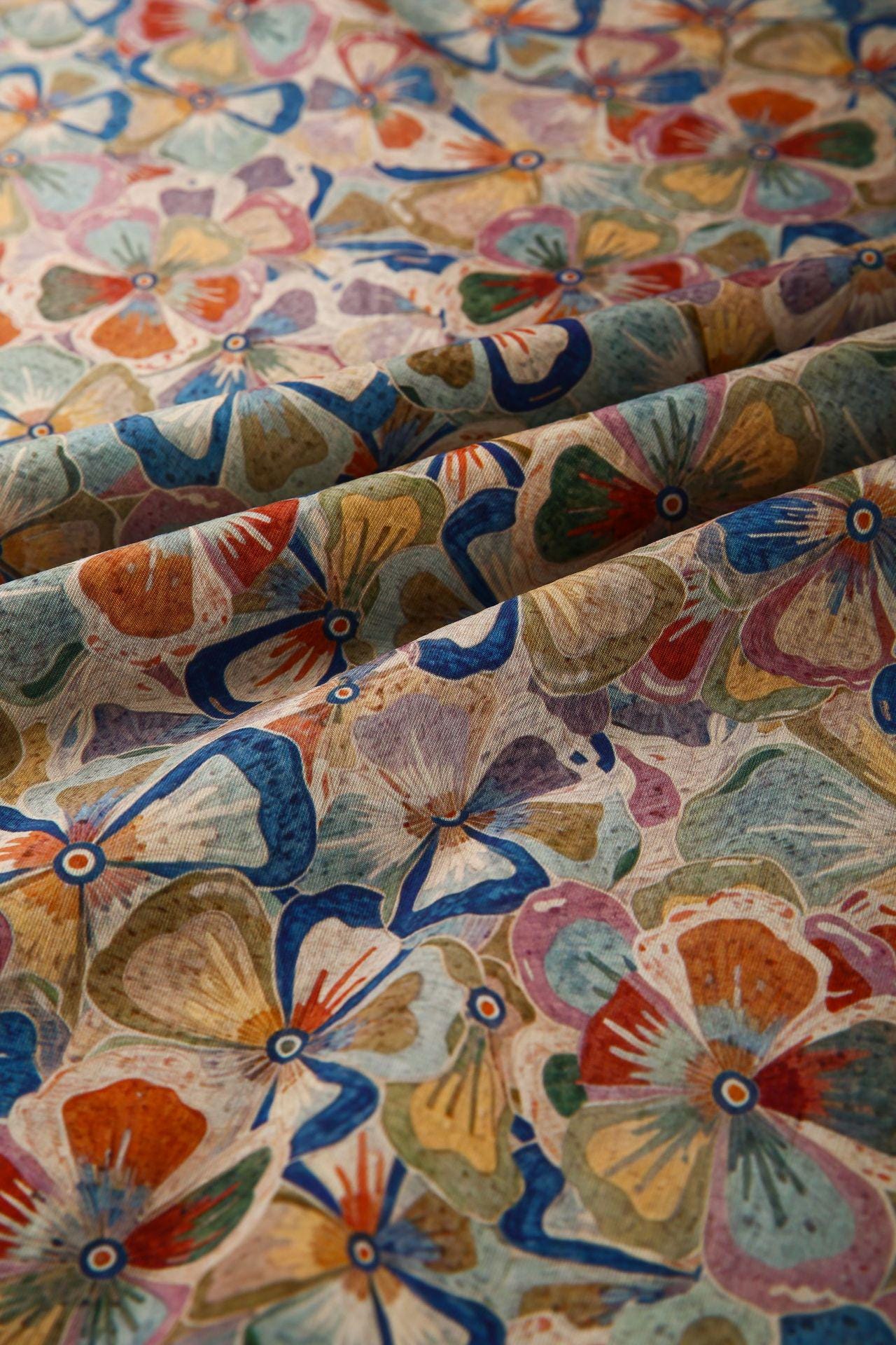 Tissu ramie Tencel à motif floral : imprimé coloré, matériau pour la confection de vêtements (59 pouces)