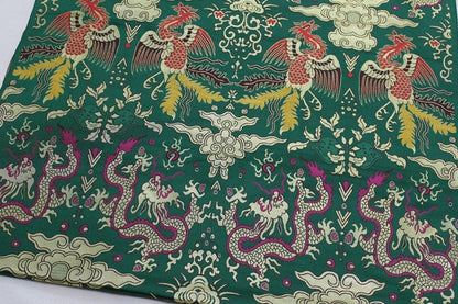 Dragon & Phoenix Brocade Fabric: Red Silk Blend, 29"W