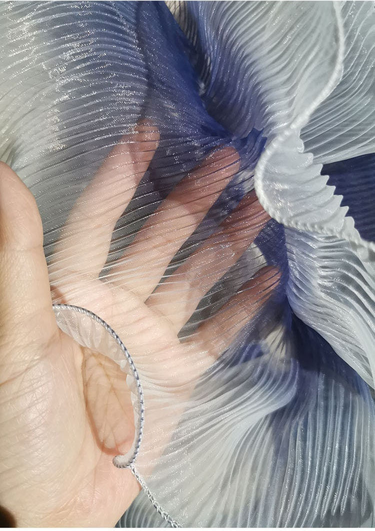 Pleated Ruffle Organza Fabric: 3D Folds, Stiff Texture - 5.9" Wide