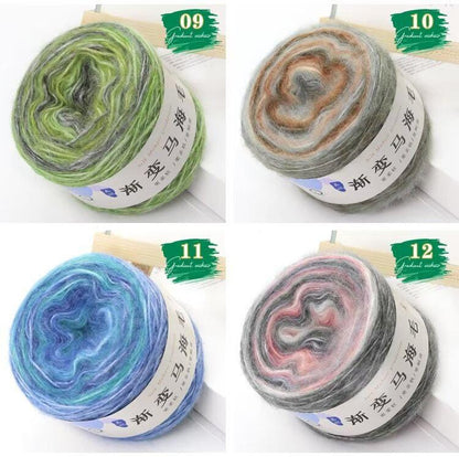 Rainbow Mohair Silk Yarn: Hand-Dyed Gradient Lace Knitting Wool