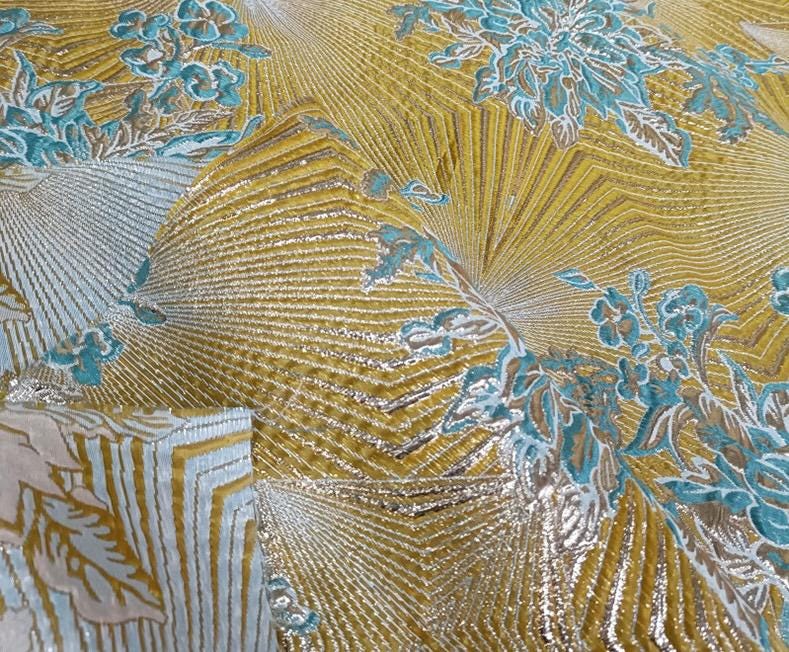 Metallic Brocade Fabric: 52"W Damask Jacquard with Gold Thread