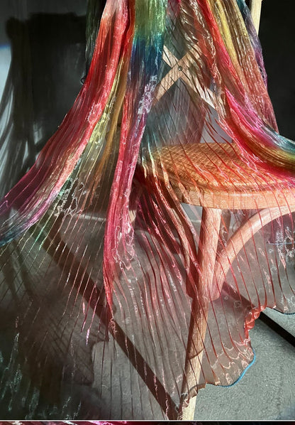 Rainbow Waves Accordion Pleated Organza Fabric - 55"W