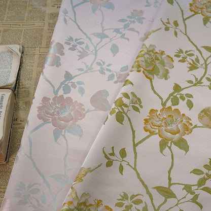 Tissu jacquard à motif floral : polyester à fil doré, largeur 160 cm (63 po) - Vendu au mètre