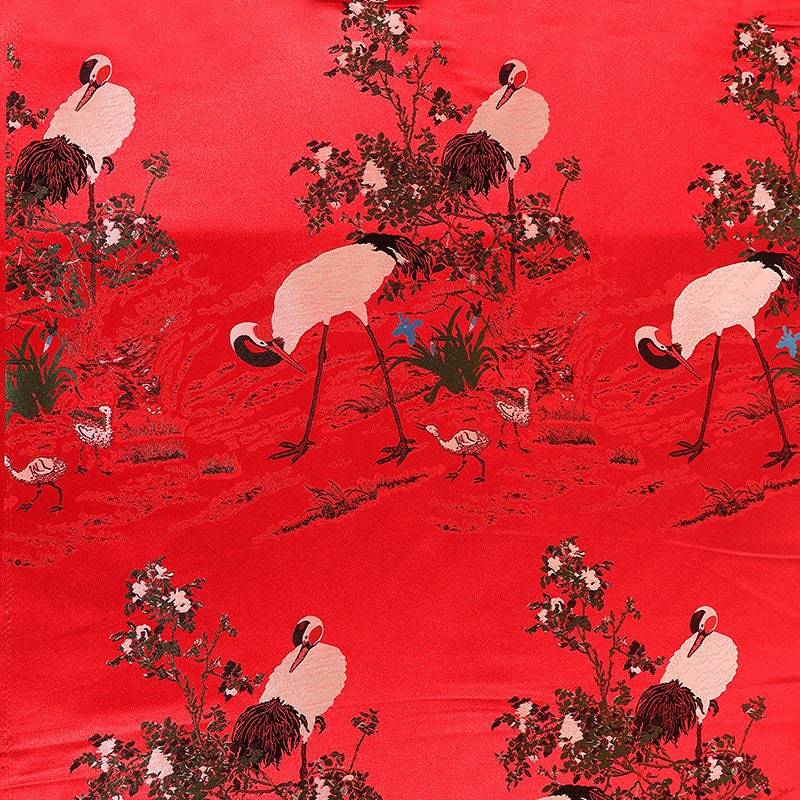 Crane Damask Jacquard Satin Fabric: 29.5"W Rayon Sewing/Upholstery