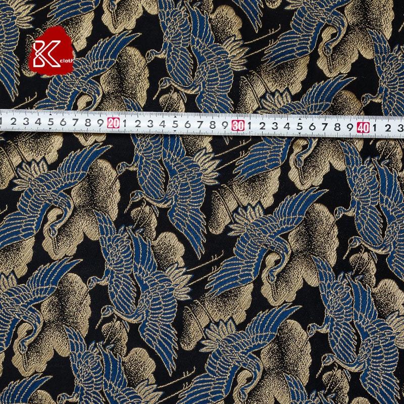 Silk Brocade Fabric: Japanese Crane Jacquard Satin, Home Decor