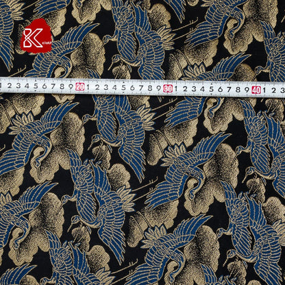 Silk Brocade Fabric: Japanese Crane Jacquard Satin, Home Decor
