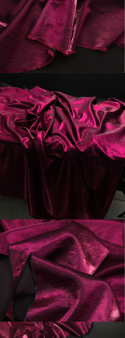 Glitter-Glazed Silk Satin Fabric: Gradient Silky Dress Material, 58" Wide