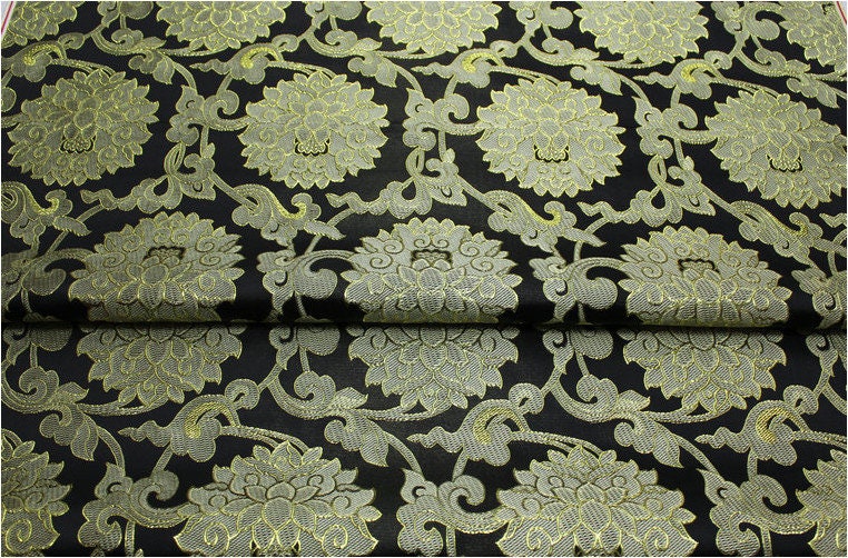 Tissu brocart de soie à motif de lotus : décoration chinoise rétro, matelassage, costume - 75 cm de large