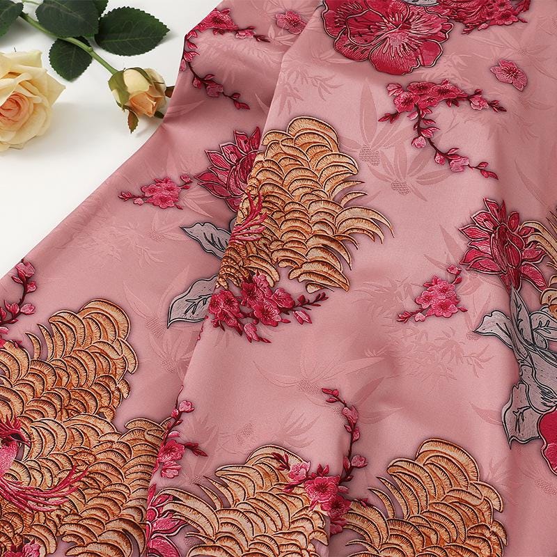 Satin Jacquard Fabric: 59"W Digital Print Shantung Silk - Upholstery, Costume, Drapery