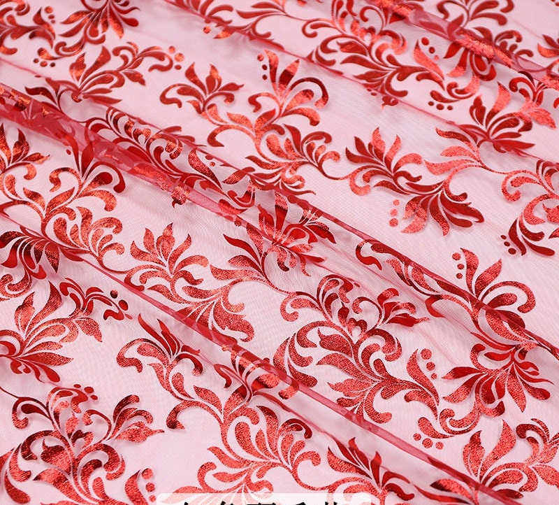 Metallic Foil Mesh Fabric, Ethnic Style Floral, Costume, Decor (By The Meter)