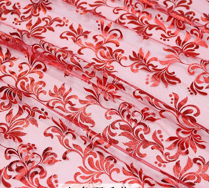 Metallic Foil Mesh Fabric, Ethnic Style Floral, Costume, Decor (By The Meter)
