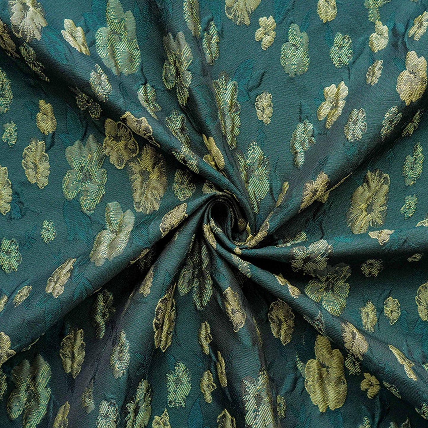 Green Floral Brocade Fabric: Embossed Jacquard Sewing Material, 57" Wide