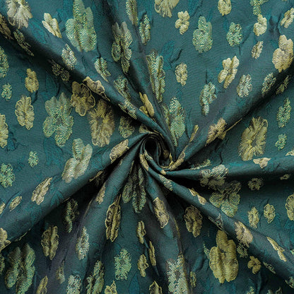 Green Floral Brocade Fabric: Embossed Jacquard Sewing Material, 57" Wide