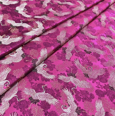 Crane Brocade Fabric: Colorful Silk Rayon Blend, 29.5" Wide