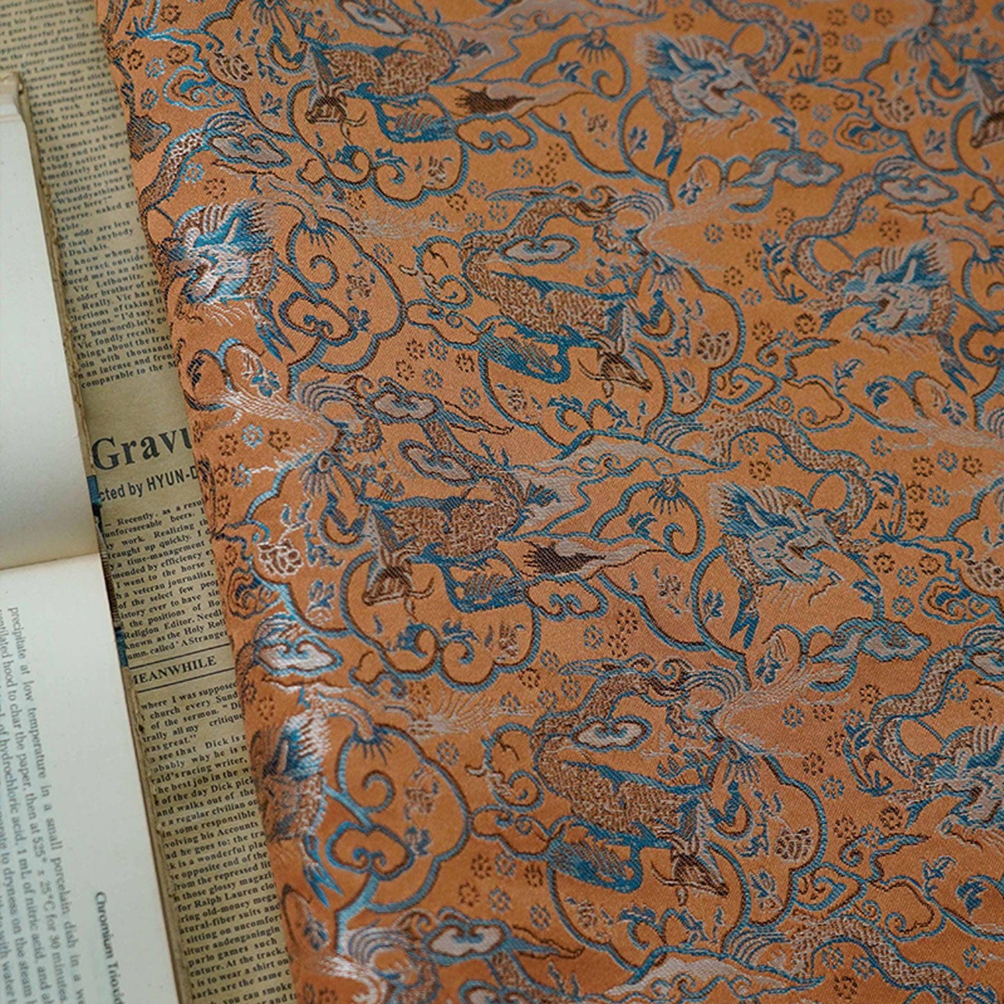 Handmade Silk Brocade Fabric: Chinese Song Dynasty Style, 59" Wide
