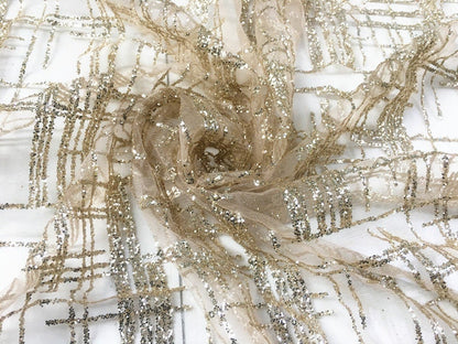 Bronzing Square Mesh Fabric, Shiny Glitter Wedding Costume Dress, 55"W