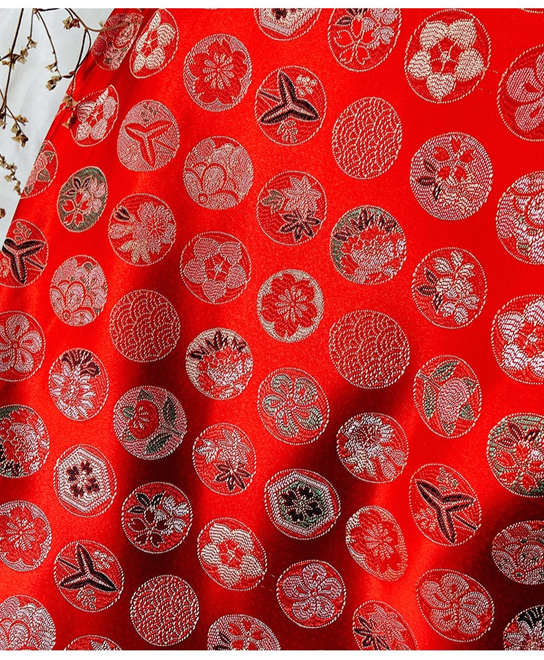 Dragon Brocade Fabric: Red Silk Rayon Blend, 29" Wide