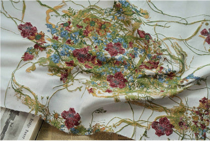 Vine Flower Jacquard Fabric: 3D Oil Painting Texture, 58" Wide