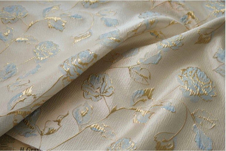 Gold Thread Floral Jacquard Fabric: 3D Oil Painting Texture, 56" Wide - Poppylollipop