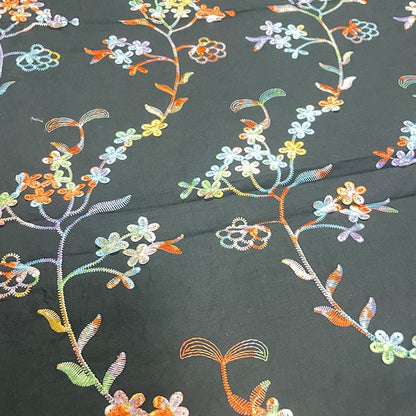 Floral Embroidery Fabric: Multicolor 3D Flowers, 100% Cotton (58"W)