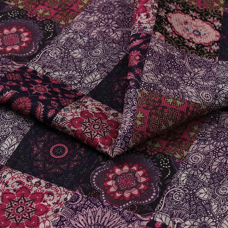 Tea Silk Satin Fabric: 59"W Patch Pattern Digital Print