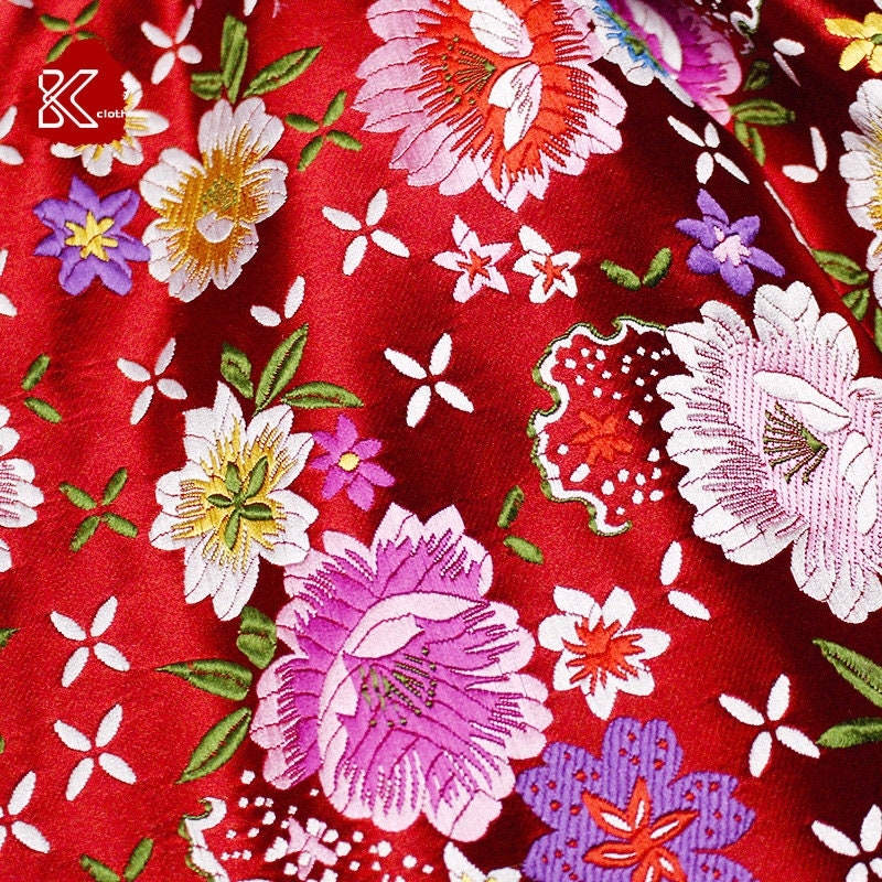 Tissu brocart à motif de pivoines : style chinois, largeur 75 cm
