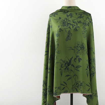 Green Floral Tea Silk Satin Fabric - 59" Wide