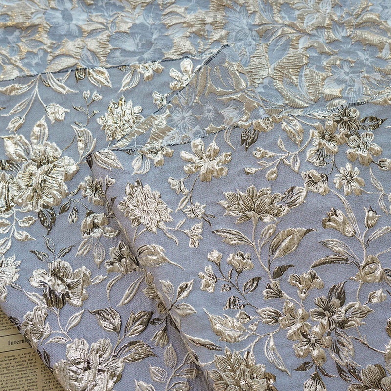 Tissu jacquard floral doré réversible : matériau de couture pour ameublement gaufré, largeur 60