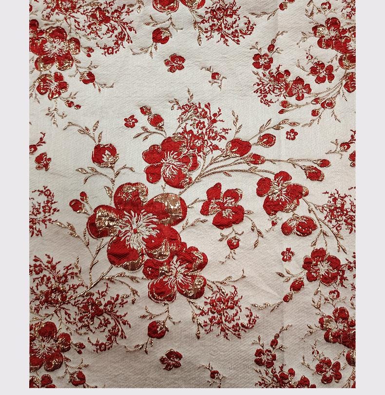 Gold Thread Floral Jacquard Fabric: 3D Oil Painting Texture, 55" Wide