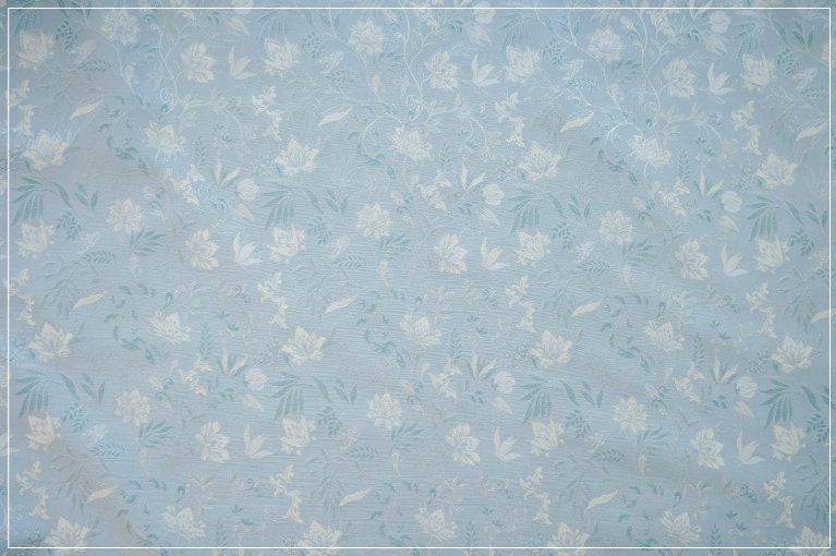 Azure Floral Jacquard Fabric: Reversible Light Blue Woven Upholstery, 64" Wide