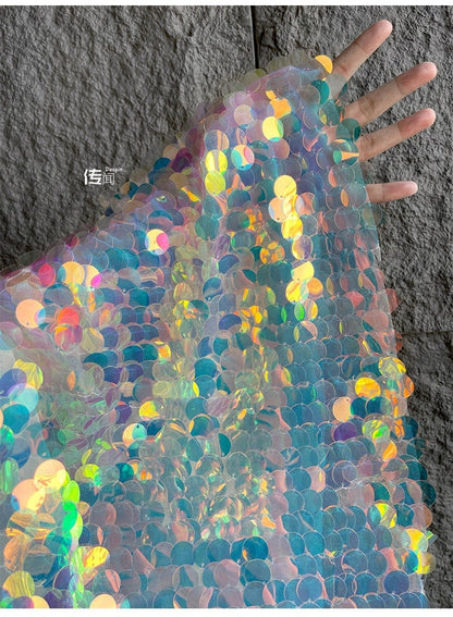 Gradient Sequin Mesh Fabric, Fish Scale Laser Jacquard, 53"W, Sewing, DIY