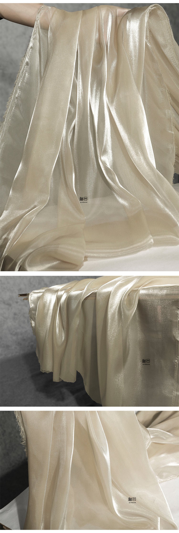 Tissu satiné semi-transparent : matière douce et brillante, 150 cm de large, pour costumes et décoration